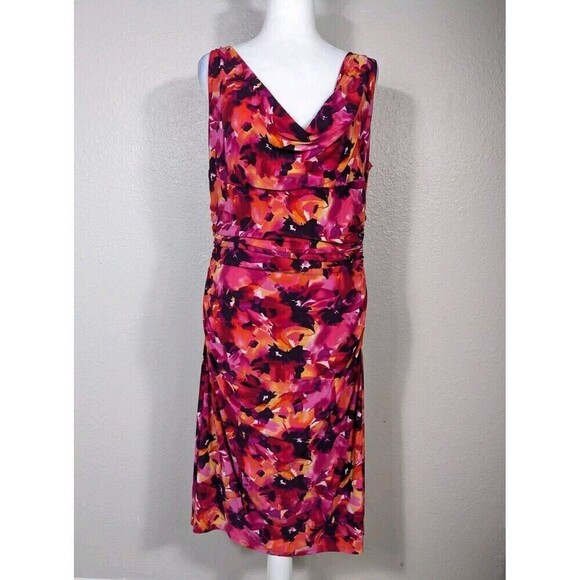 Lauren Ralph Lauren Pink and Orange Floral Midi Dress - Picture 1 of 9